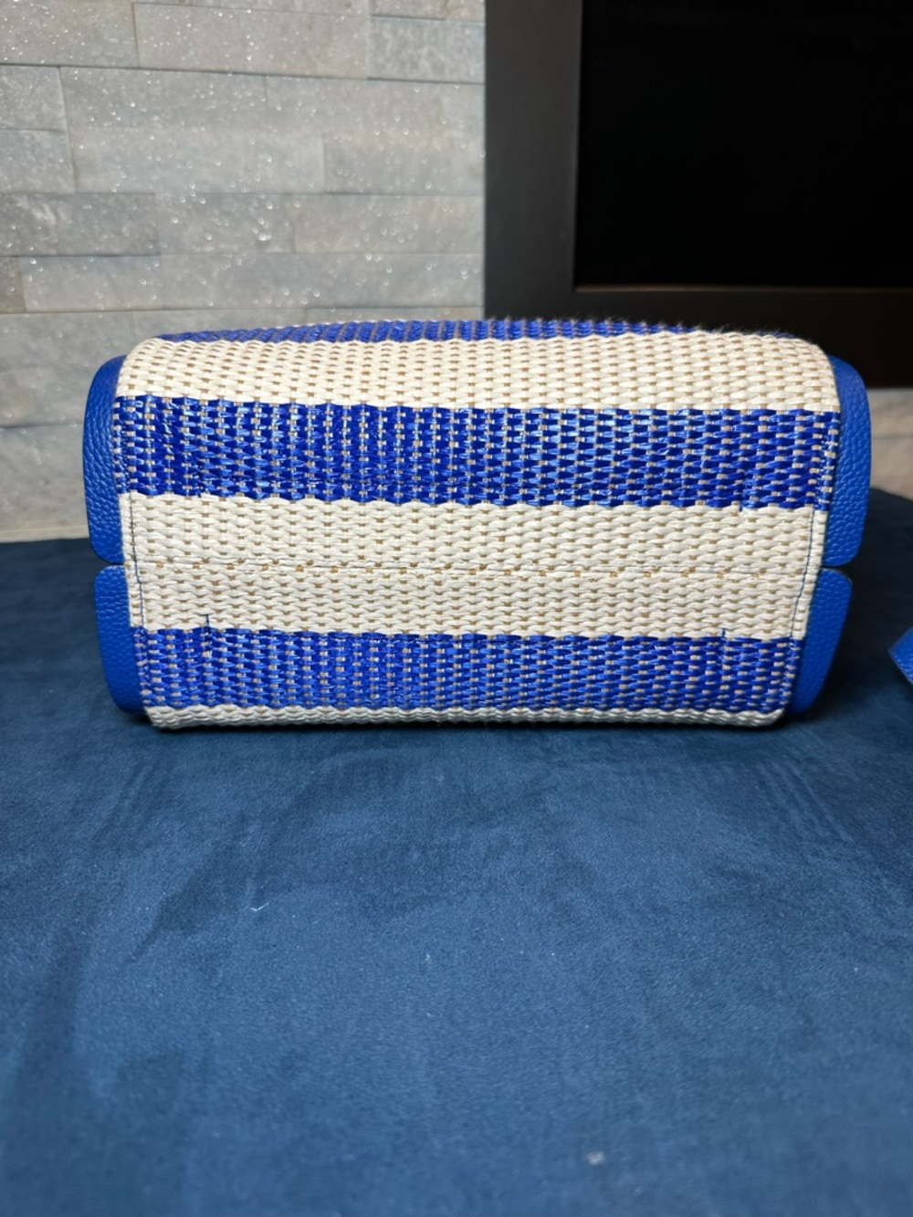 kate spade Blue and White Striped Woven Shoulder Bag - Picture 7 of 11